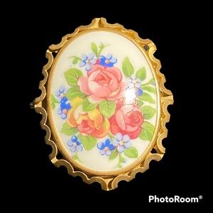 Vintage Limoges Porcelain Brooch